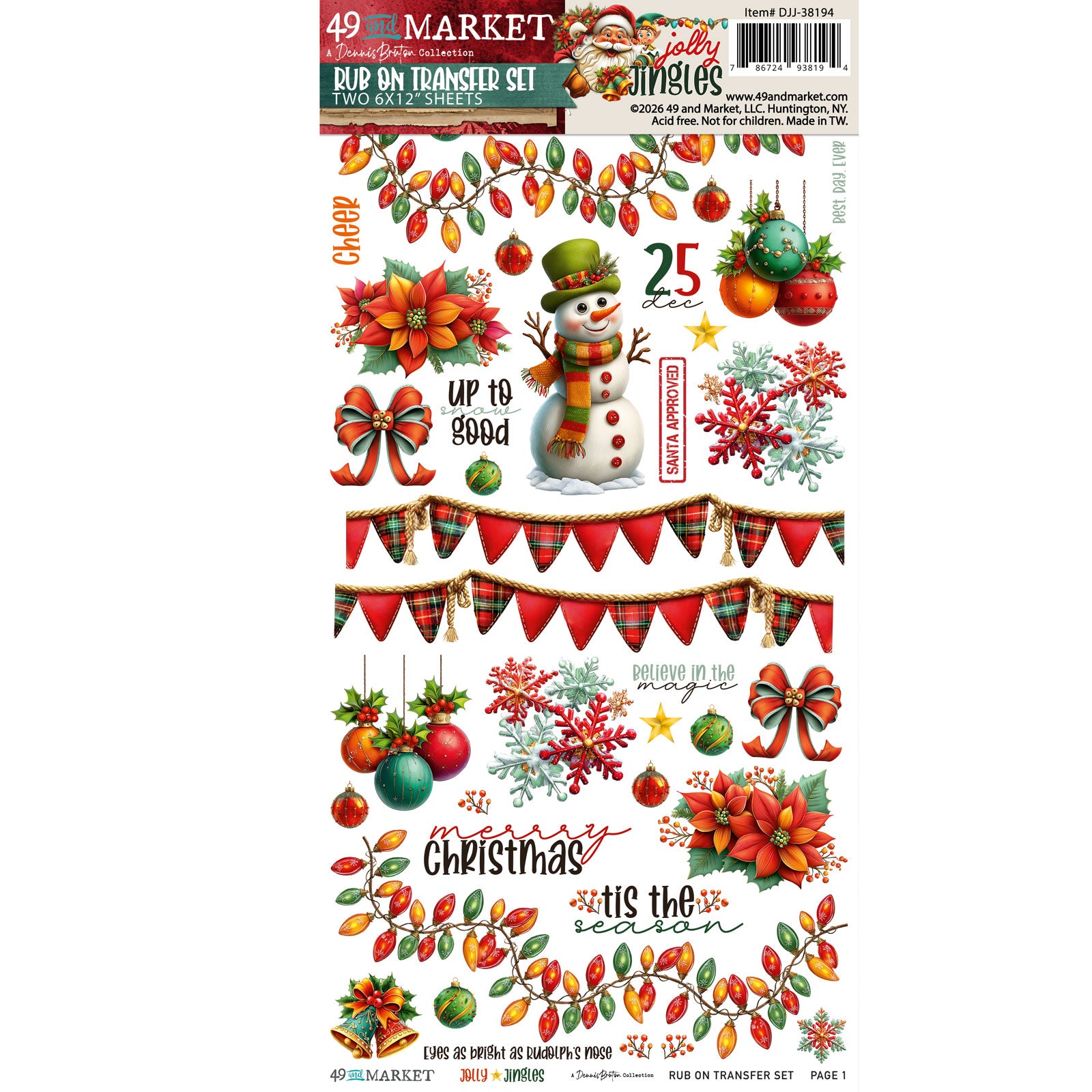 49 & Market Jolly Jingles 6 x 12 Blendable Rub-on Transfer Set